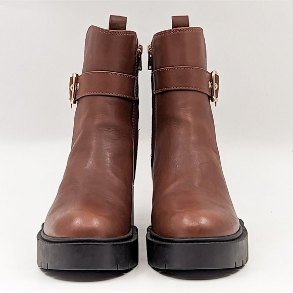 Coach Women Lacey Brown Leather Buckle Platform Office Dressy Boots size 7.5 - Picture 2 of 13